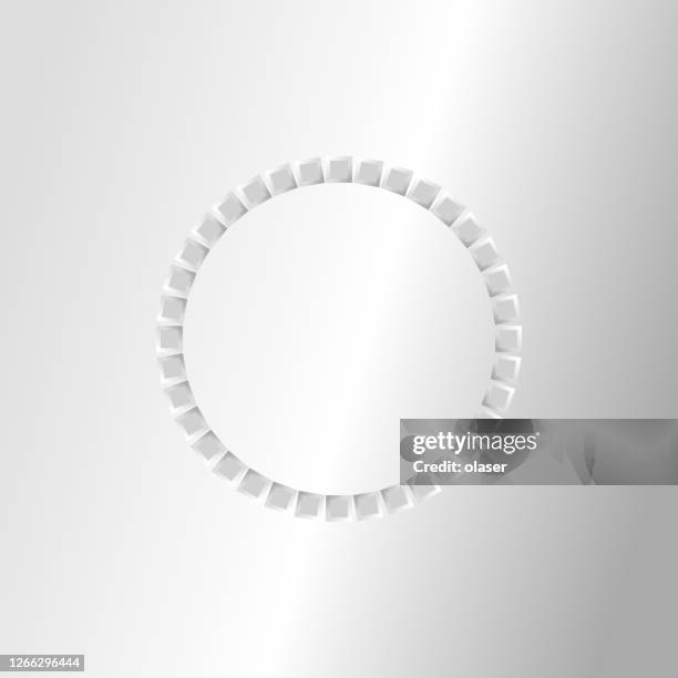 evenly spaced connected square objects along radius, with individual edge metal gradients. copy space in the middle. metal reflection. - mini split stock illustrations