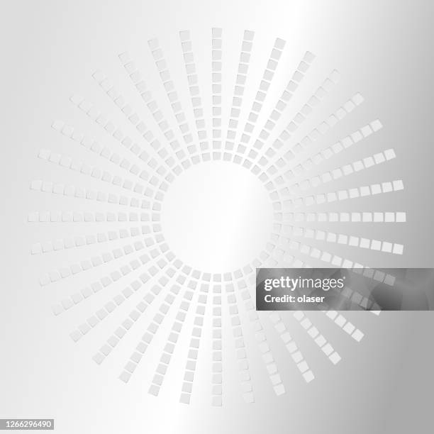 evenly spaced square objects along radius, with individual metal gradients. copy space in the middle. metal reflection. radial size gradient. - mini split stock illustrations