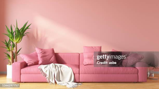 pink living room with sofa - pink color imagens e fotografias de stock