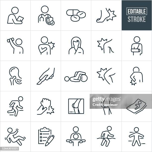 ilustraciones, imágenes clip art, dibujos animados e iconos de stock de iconos de línea delgada de ortopedia - trazo editable - orthopedics