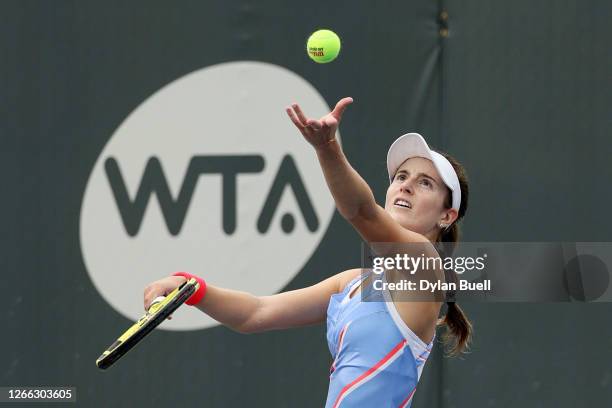 Catherine Bellis serves during her match against Jil Teichmann of Switzerland during Top Seed Open - Day 5 at the Top Seed Tennis Club on August 14,...