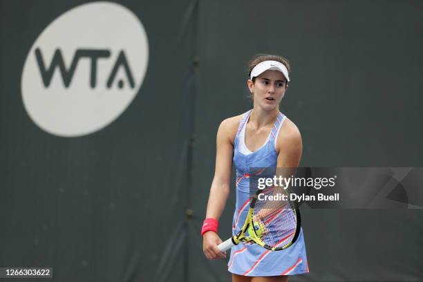 Catherine Bellis serves during her match against Jil Teichmann of Switzerland during Top Seed Open - Day 5 at the Top Seed Tennis Club on August 14,...