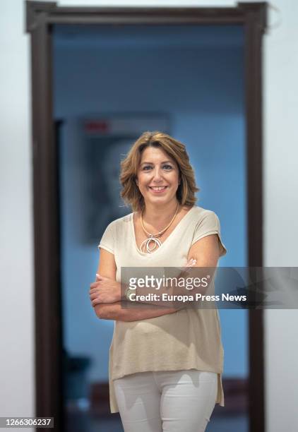 The general secretary of the PSOE-A, Susana Diaz, poses after an interview with Europa Press on August 14, 2020 in Seville, Spain.
