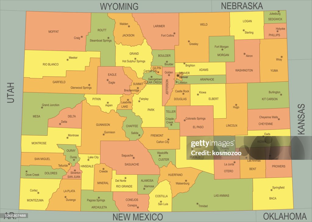 Flache Karte von Colorado