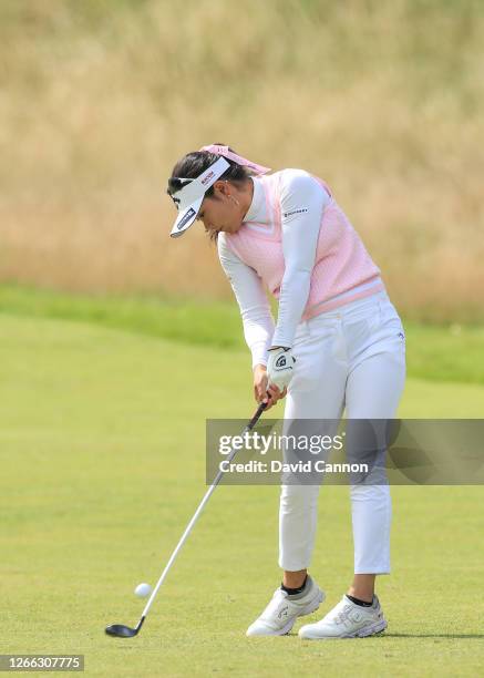 Yui Kawamoto of Japan plays her second shot on the 11th hole during the second round of the Aberdeen Standard Investments Ladies Scottish Open at The...