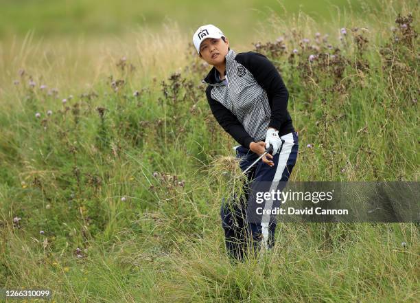 Harukyo Nomura of Japan plays her third shot on the 11th hole during the second round of the Aberdeen Standard Investments Ladies Scottish Open at...