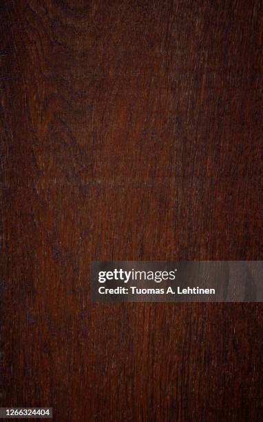 close-up of an aged dark brown wood board. - table texture imagens e fotografias de stock