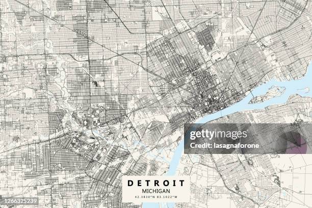 illustrazioni stock, clip art, cartoni animati e icone di tendenza di detroit, michigan, mappa vettoriale - michigan