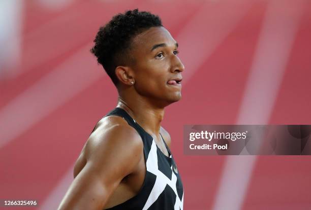 Donavan Brazier of the United States looks on after winning the Men's 800 metres during the Herculis EBS Monaco 2020 Diamond League meeting at Stade...