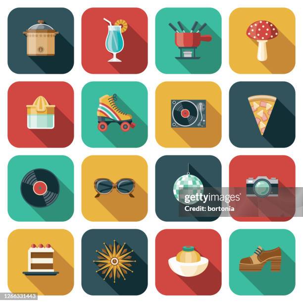 1970s icon set - black forest cake stock illustrations