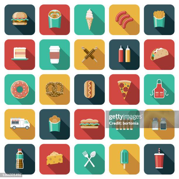 fast food icon set - chicken nugget stock illustrations