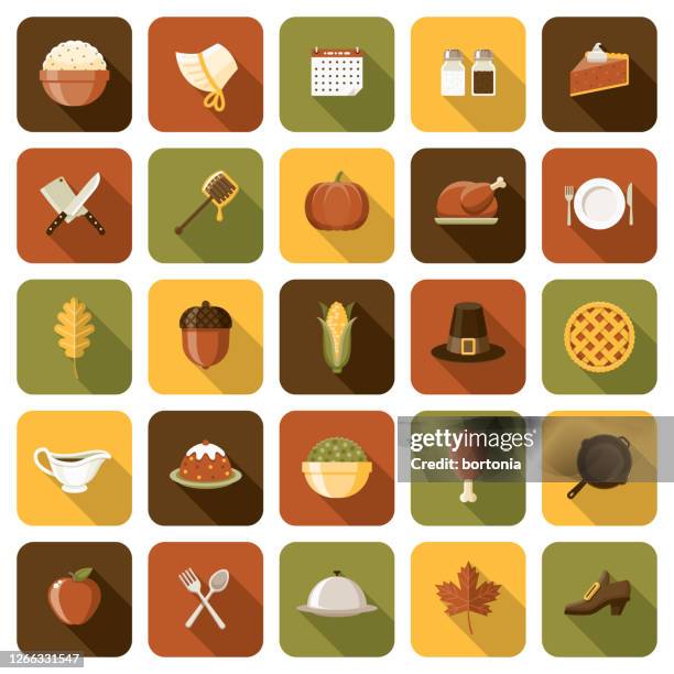 thanksgiving icon set - cooking pan stock illustrations