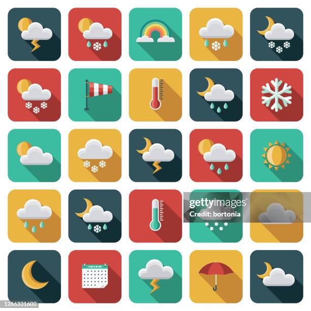 weather and meteorology icon set - weather forecast stock illustrations