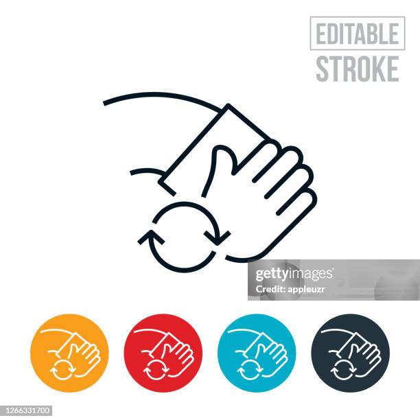 repeated cleaning thin line icon - editable stroke - garbage man stock illustrations