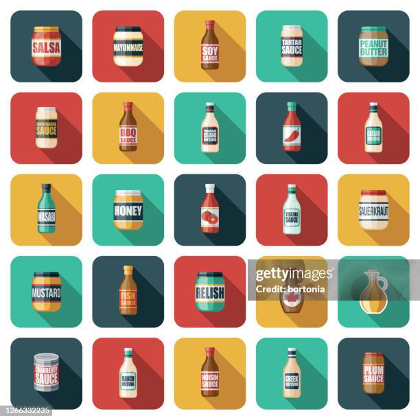 illustrations, cliparts, dessins animés et icônes de ensemble d’icônes condiments - sauce miel moutarde