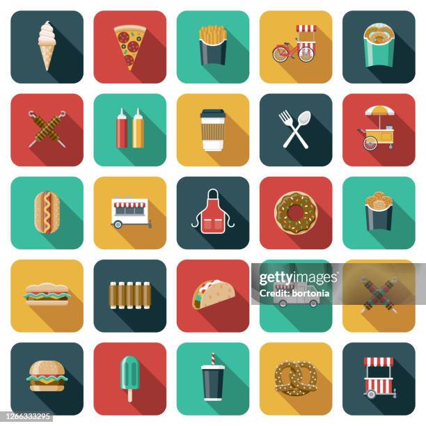 street food icon set - convenience food stock illustrations