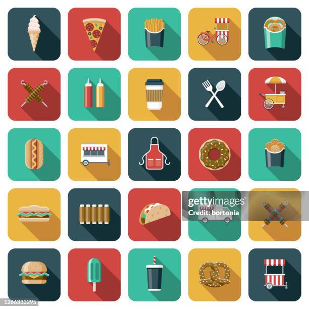 street food icon set - chicken nugget stock illustrations