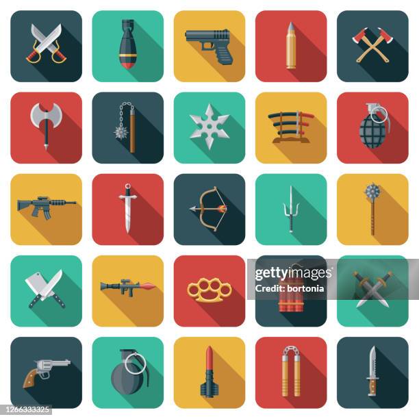 illustrazioni stock, clip art, cartoni animati e icone di tendenza di set di icone armi - coltello armi