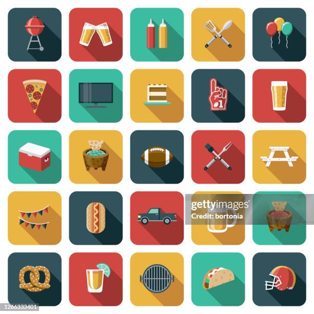 tailgating football icon set - mexican food party stock illustrations