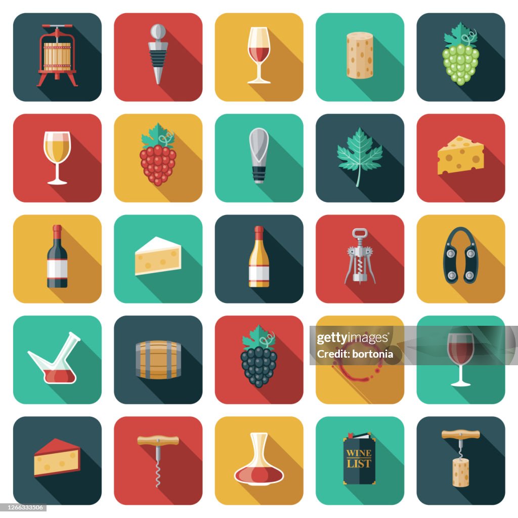Wein- und Weinherstellungs-Ikonen-Set