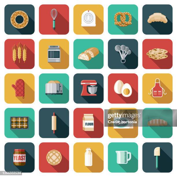 baking and bread making icon set - toaster appliance stock illustrations