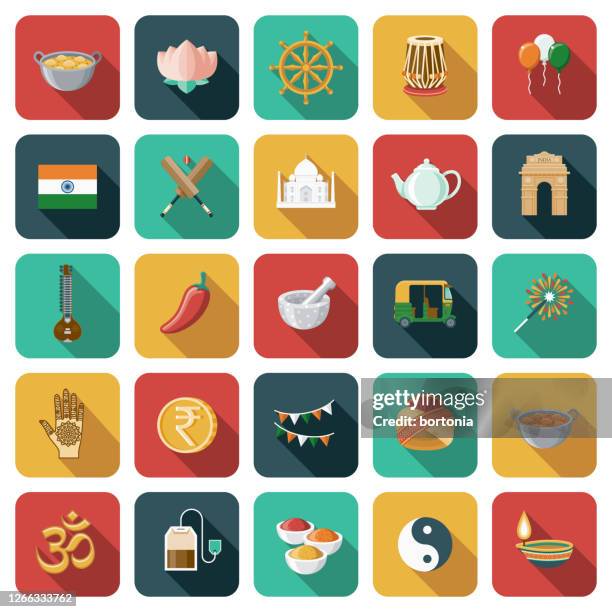 india icon set - rickshaw stock illustrations