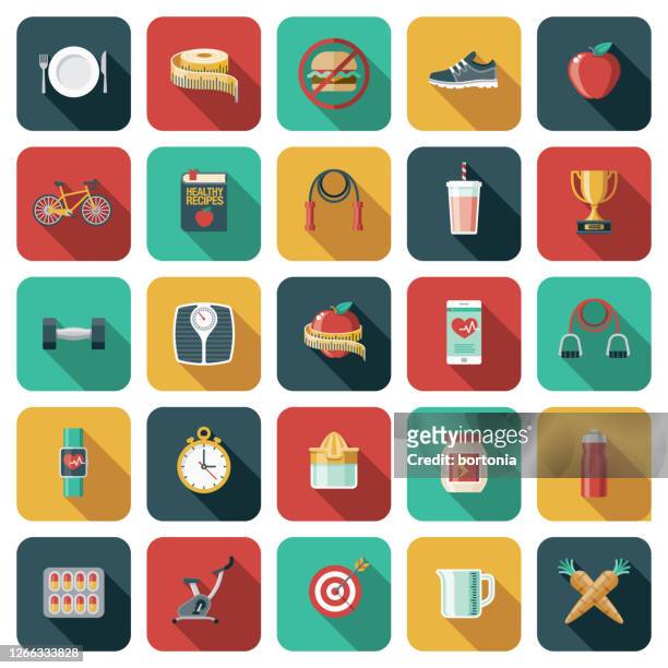 weight loss and diet icon set - healthy lifestyle stock illustrations