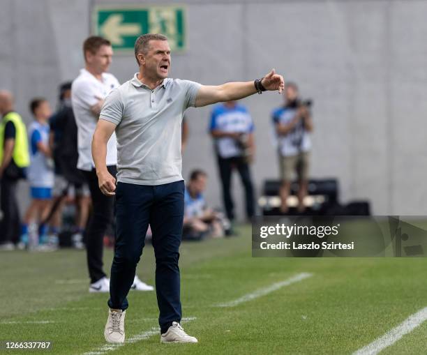 Head coach Serhiy Rebrov of Ferencvarosi TC reacts during the Hungarian OTP Bank Liga match between MTK Budapest and Ferencvarosi TC at Nandor...