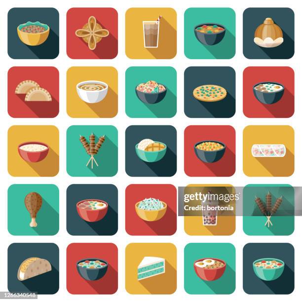 thai food icon set - dumpling stock illustrations