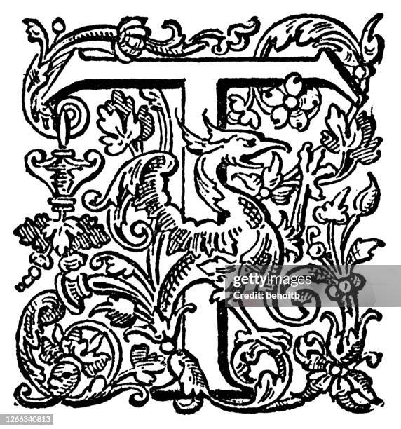 Scripted Letter T Illuminated Manuscript Letter T Photos and Premium High Res Pictures ...