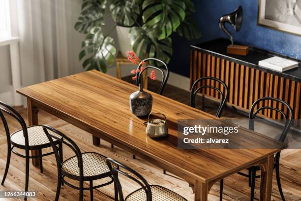 3d render of an elegant dining table - empty board room stock pictures, royalty-free photos & images