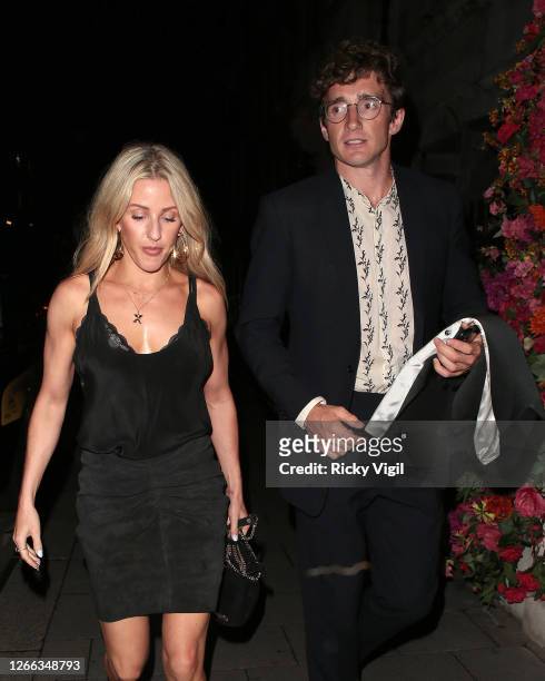 Ellie Goulding and Caspar Jopling are seen on a date night at Annabel's member club in Mayfair on August 14, 2020 in London, England.