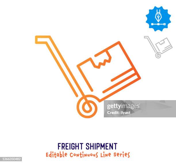 freight shipment continuous line editable stroke icon - forklift loading stock illustrations