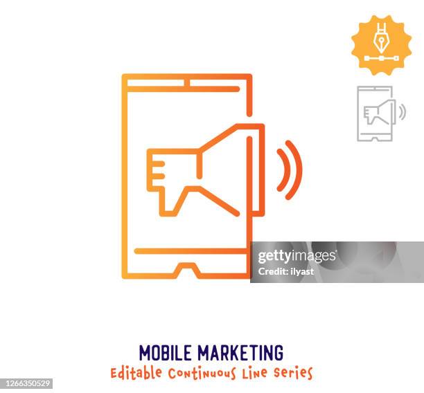 mobile marketing continuous line editable stroke icon - continuous line computer stock illustrations