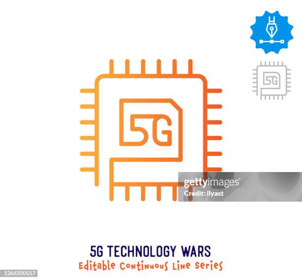 5g technology wars continuous line editable stroke icon - cpu stock illustrations