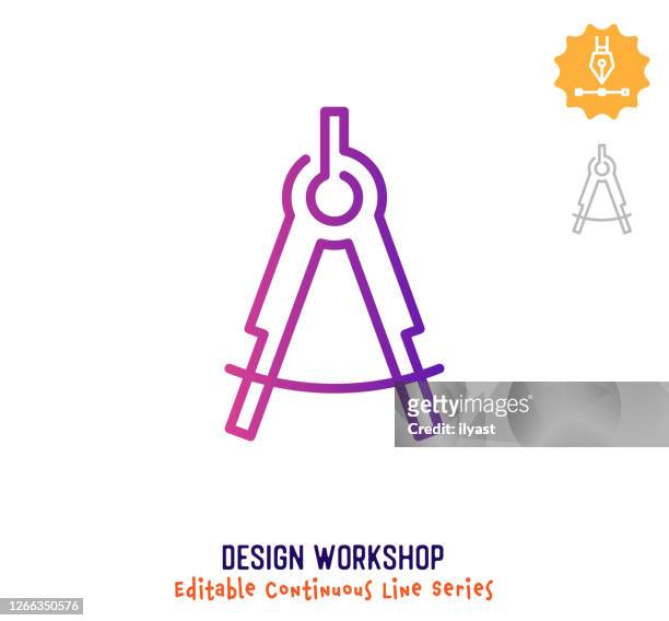 stockillustraties, clipart, cartoons en iconen met pictogram continulijnbewerkbare lijn van ontwerpworkshop - architect