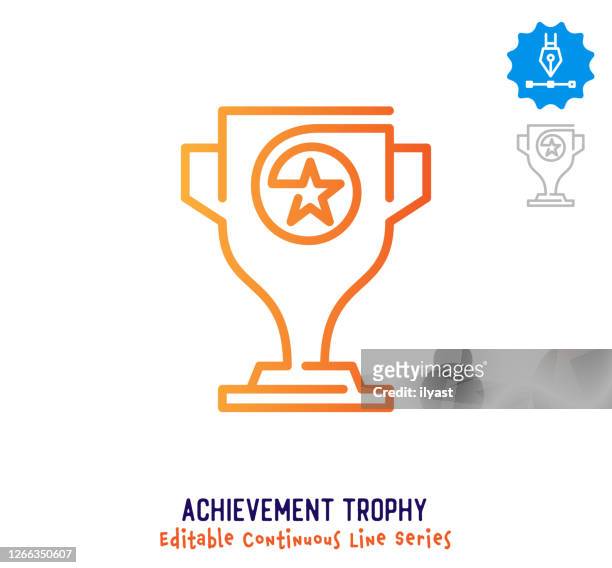 achievement trophy continuous line editable stroke icon - gold plaque stock illustrations