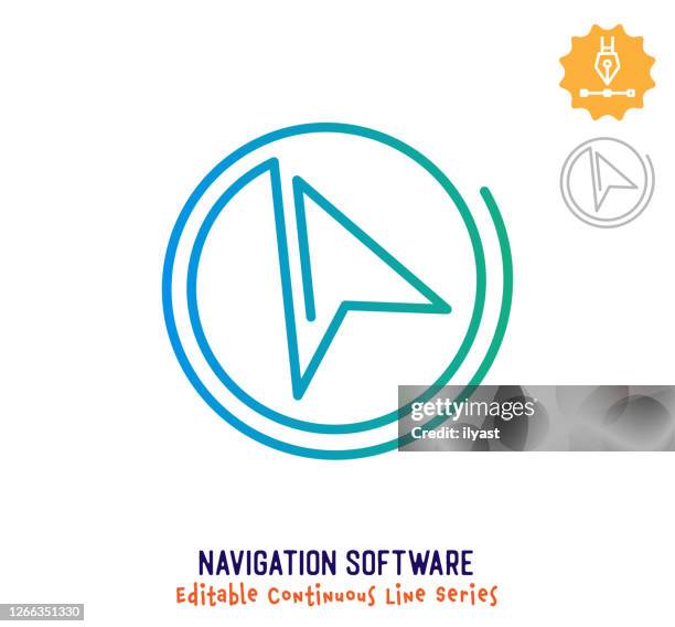 navigation software continuous line editable stroke icon - navigational compass stock illustrations