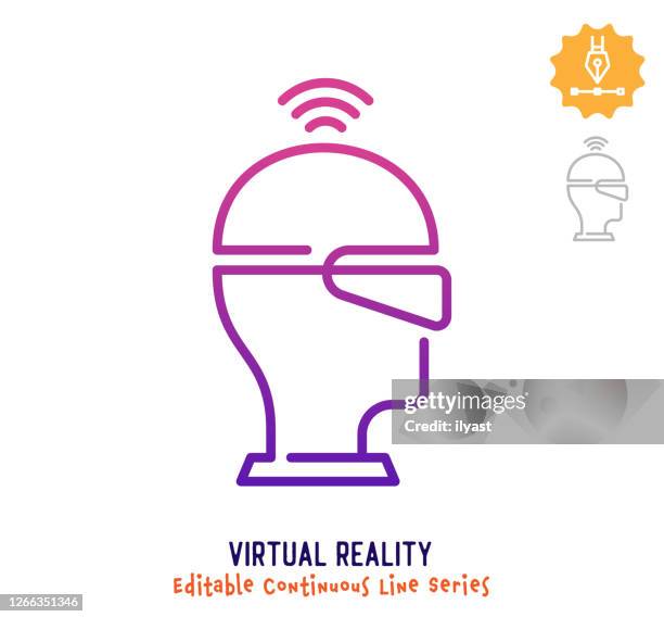 virtual reality continuous line editable stroke icon - wearable camera stock illustrations