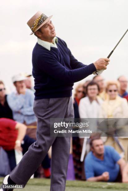 Golfer Sam Snead of the United States follows his shot during the 1973 Jackie Gleason Inverrary-National Airlines Classic on February 22, 1973 at the...