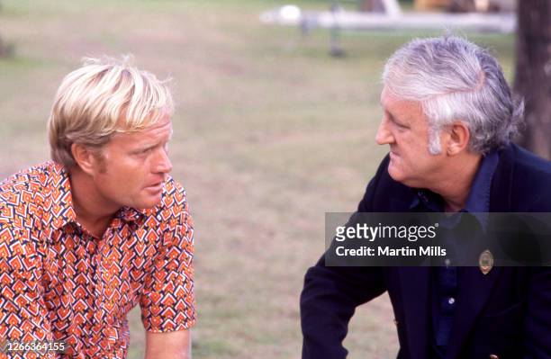 Golfer Jack Nicklaus of the United States talks with Sports Illustrated writer Dan Jenkins during the 1972 Jackie Gleason's Inverrary Classic...