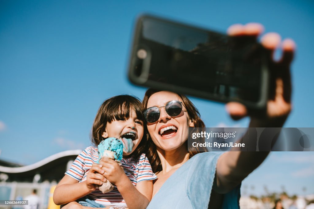 Family Eating Ice Cream at California Pier