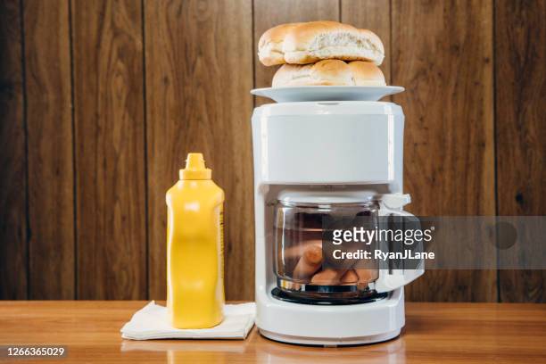 hot dogs in coffee maker food hack - grotesque stock pictures, royalty-free photos & images