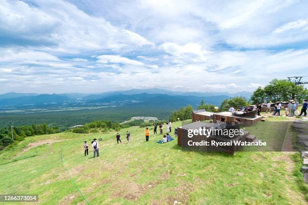kiyosato terrace in sun meadows kiyosato - kiyosato hokkaido stock pictures, royalty-free photos & images