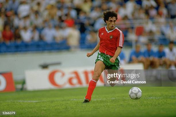 Paulo Futre of Portugal in action during the World Cup match against England at the Technologico Stadium in Monterrey, Mexico. Portugal won the match...