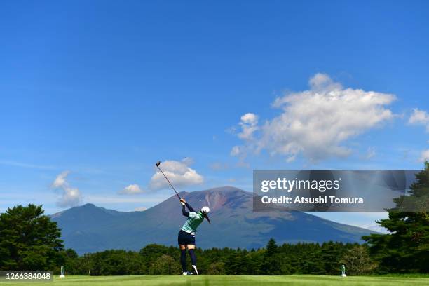 Kotone Hori of Japan hits her tee shot on the 7th hole during the second round of the NEC Karuizawa 72 Golf Tournament at the Karuizawa 72 Golf Kita...