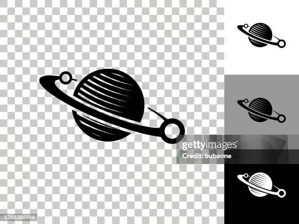 planet icon auf checkerboard transparenter hintergrund - saturn stock-grafiken, -clipart, -cartoons und -symbole