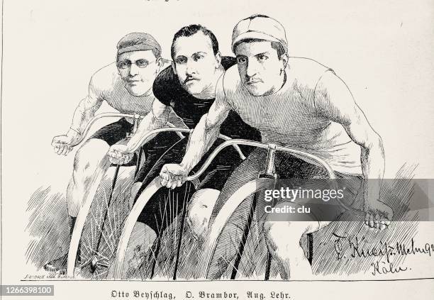 german champions in bicycle racing, three in a row, front view - handlebar stock illustrations