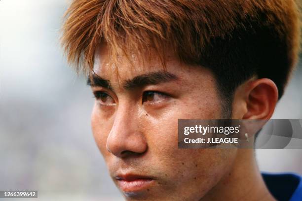 Masakiyo Maezono of Yokohama Flugels is interviewed after his side's 2-0 victory in the J.League Suntory Series match between Nagoya Grampus Eight...