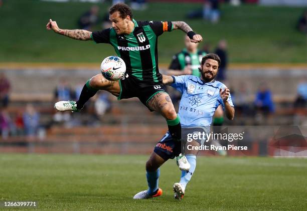 Alessandro Diamanti of Western United competes for the ball against Michael Zullo of Sydney FC during the round 26 A-League match between Sydney FC...